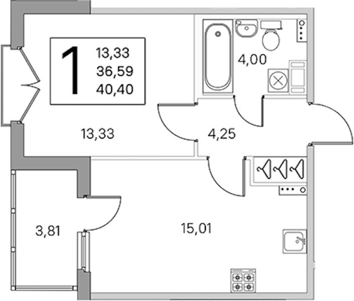 1-комнатная квартира 38.5 м², 4/4 эт., ЖК «Любоград в Стрельне»